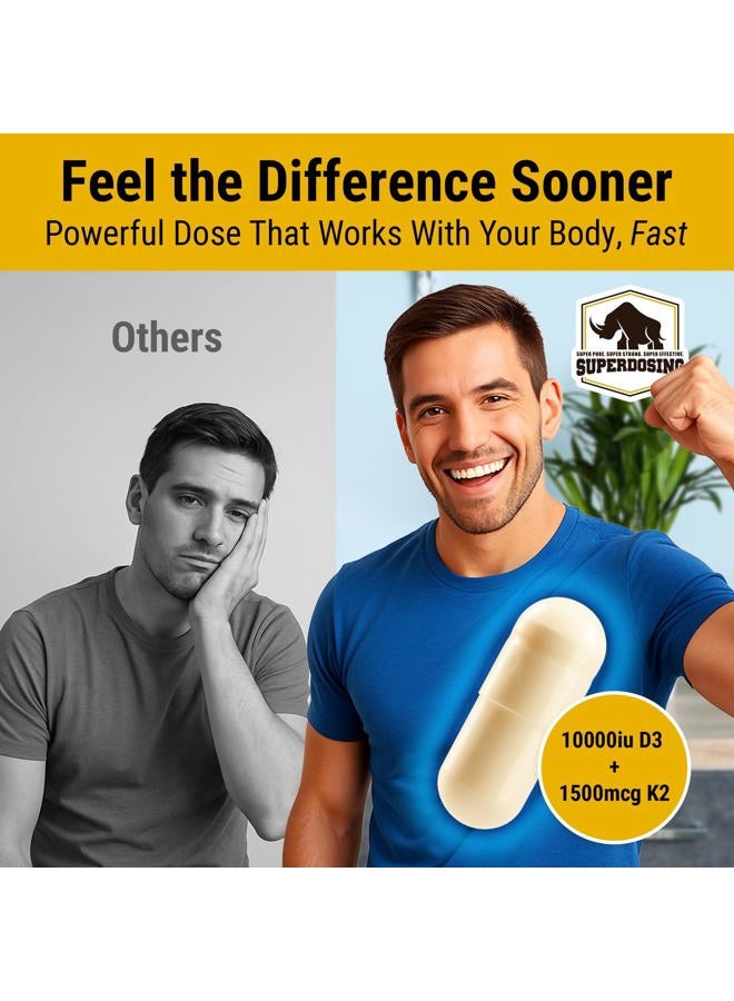 SuperDosing [90 Days] Max Strength, 2 in 1 D3 and K2 with 10,000 iu Vit D and 1,500 mcg Vit K. D3K2 Supplements Promote Bone and Heart Health. D3-K2 MK4 Supplement Capsule Boosts Immune System. Best K2D3 Vitamin - Image 4